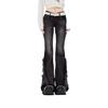 New 2024 Low Waist Gray Flared Jeans for Women - Retro Raw Edge Style