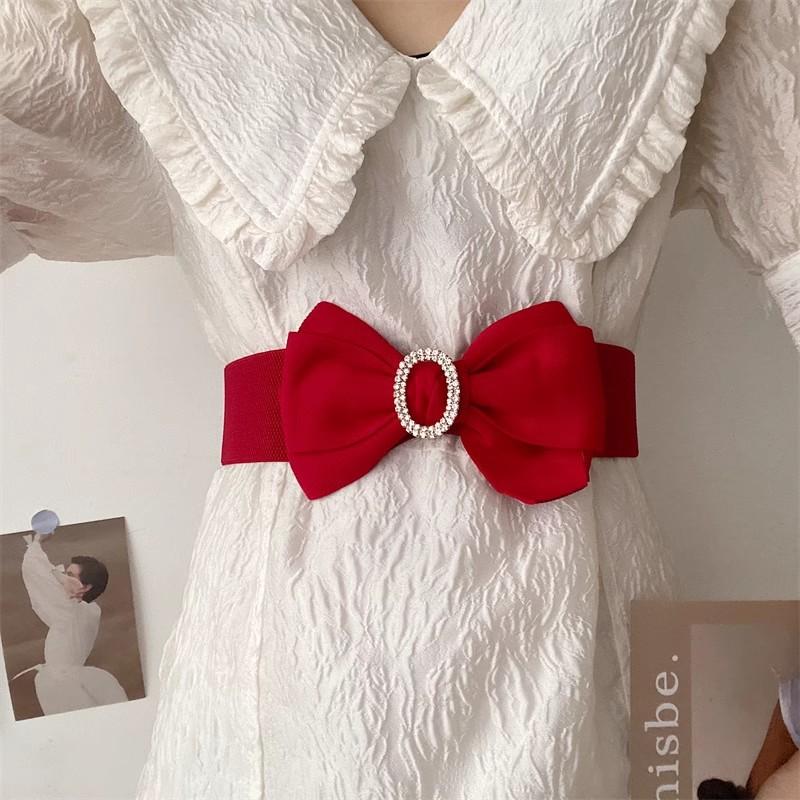 

Французский высококлассный бриллиантовый пояс-бант с юбкой, модный милый черный широкий эластичный пояс-корсет для женщин 80cm красный