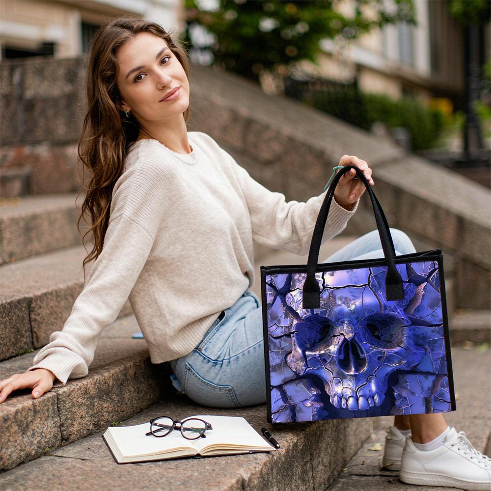 Cool Purple Skull Print Tote Bag Fashion Large Capacity Casual Daily Shoulder Handbag for Street Wear