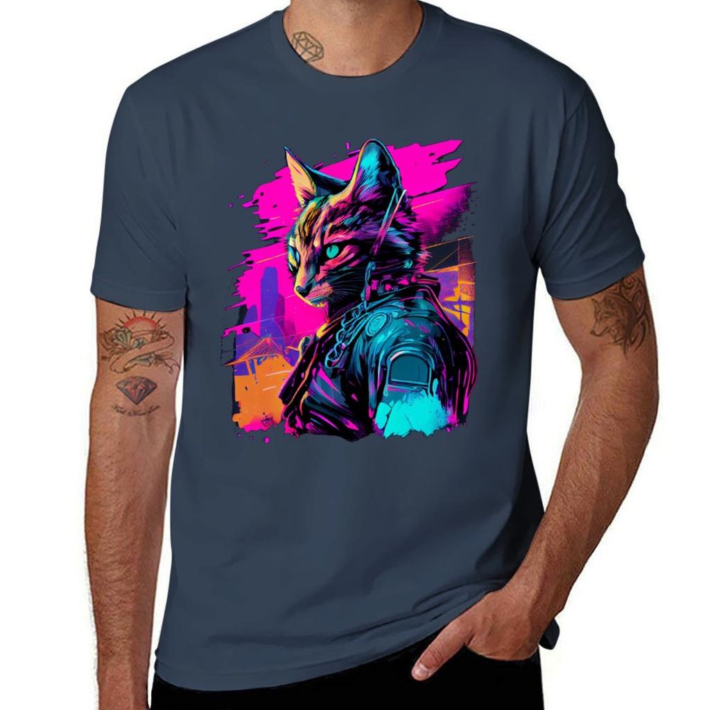 Lynx Synthwave T-Shirt T Shirt Man Plain T Shirts for Man Graphic Funny Men T Shirt Cotton 100% T-Shirt