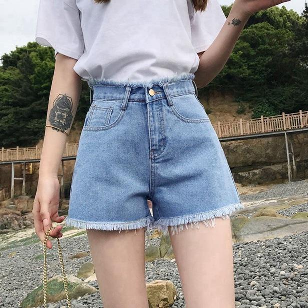 HyunA Style 2020 High Waist Denim Shorts: Women's Trendy Loose Wide-Leg Frayed Hot Pants