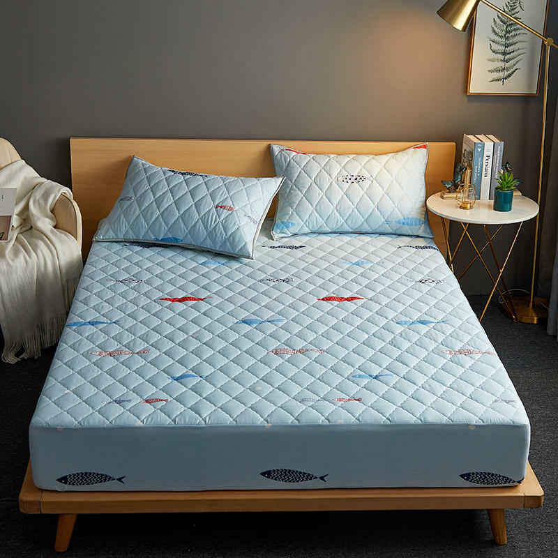 Quilted Waterproof Bed Sheet With Elastic Queen King Size Solid Color Mattress Protector For Double Bed