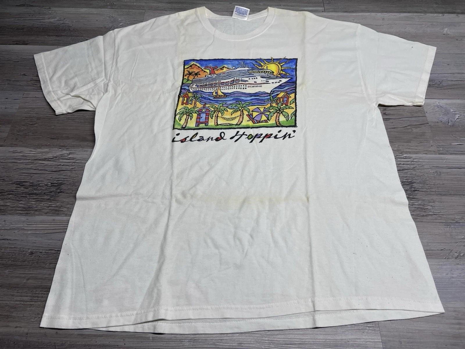 Vintage Carnival Cruise Island Hoppin T-Shirt Sz 2XL Art Beach Tourist 90s Y2K M