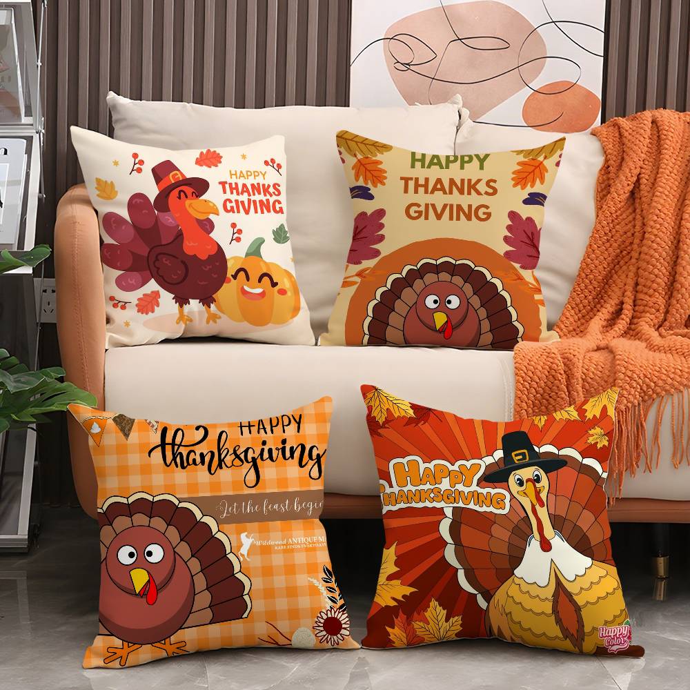 Thankful Festival Turkey Pillow Case Holiday Horror Atmosphere Short Plush Double-Sided Printing Home Cushion Cover