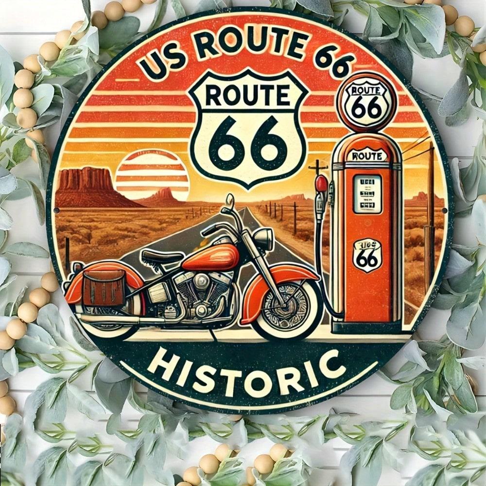 Kingboss Винтажный Алюминиевый Металлический Знак Маршрут 66 Мотоцикл Ретро Настенный Декор Искусство 7,87 Дюйма Круглый 20x20