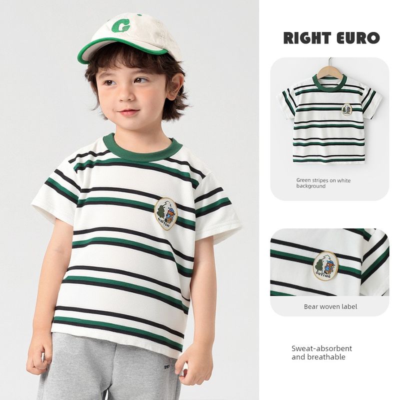 Right European Style Boys' Short-Sleeved T-Shirt, Summer Clothing, New Children's Wear, Striped Top, Half-Sleeve, Summer Trendy