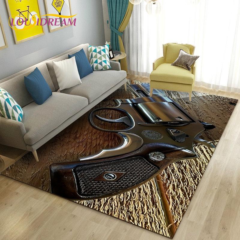 3D Assault Rifle Pistol Revolver Gun Area Rug,Carpet Rug for Living Room Bedroom Sofa Doormat Decor,Kid Play Non-slip Floor Mat