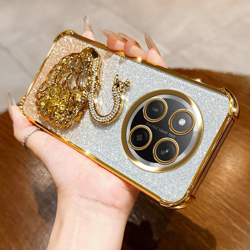 KEYSION Shockproof Plating Phone Case for HONOR X9c 5G Clear TPU Glitter Jewelled Swan kickstand Cover for Huawei Magic7 Lite 5G