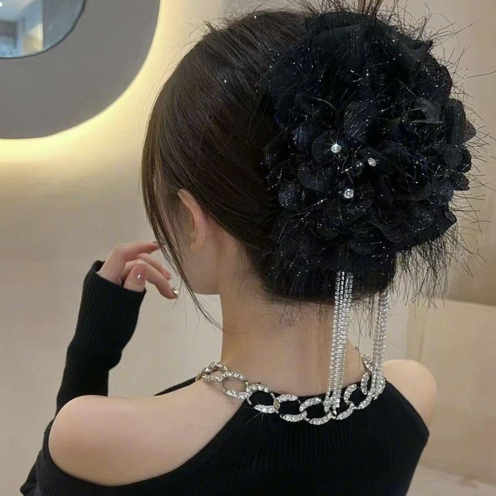 

Black Hairpin Rhinestones Tassel Shark Clip Fashion Hair Clip for Girls