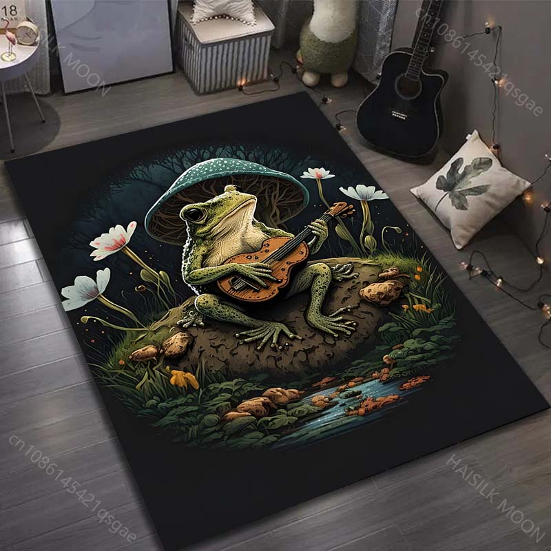 Mushroom and Frog Meditation Print Carpet for Living Room Bedroom Sofa Doormat Decor Area Rugs Non-slip Floor Mat Large Size