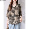 MODIQUE Spring Summer Plus Size New Women Loose Vintage Print Blouse Shirts Female Casual Folk Oversize Short Sleeve V-Neck Top