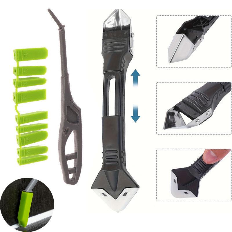 3-in-1 Silicone Caulking Tool with Stainless Steel Head: Sealant Cleaner & Grout Scraper for Kitchen, Bathroom, and Window.
