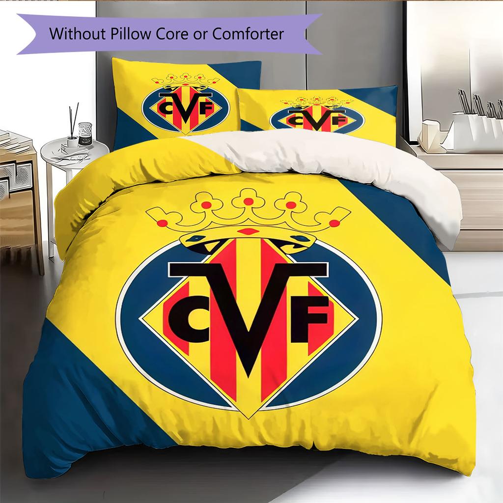 Juego de Colcha y Funda de Almohada con Logo del Villarreal CF Decoración del Hogar Regalo de Cumpleaños (1 * funda nórdica + 2 * fundas de almohada, sin núcleo)