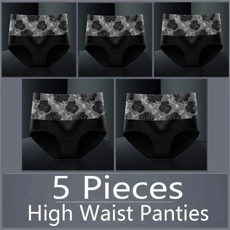 5pcs Women's Panties Pure Cotton Breathable High Waisted Panties Women's Plus Size Underwear