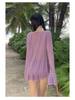 2025 Korean Sexy Gathered Swimsuit: Women's Three-Piece Set with Long-Sleeve Cover-Up