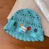 Korean Handmade Bucket Hat Flower Decoration Knitted Hollow Basin Hat Women'S Summer Thin Breathable Sun Hat