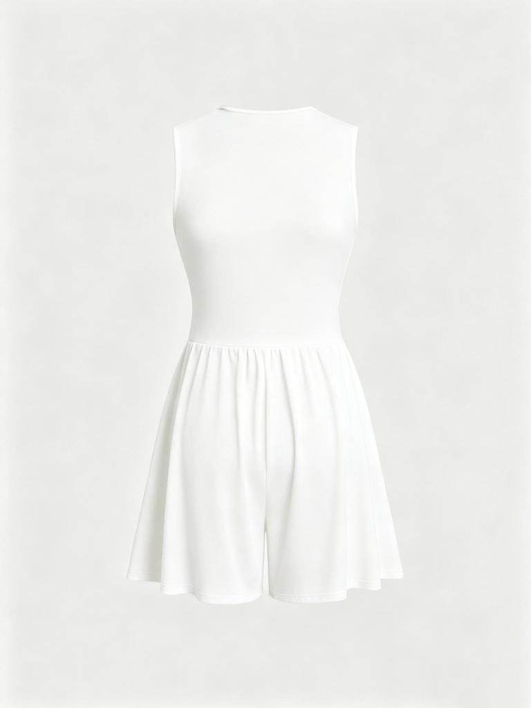 European & American Style Deep V-Neck Sleeveless Jumpsuit, Women's Summer Waist-Cinching Wide-Leg Shorts