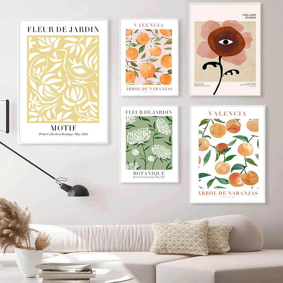 Abstract Lemon Flower Eye Orange Vintage Plant Wall Art Canvas Painting Posters and Prints Wall Pictures for Living Room Decor