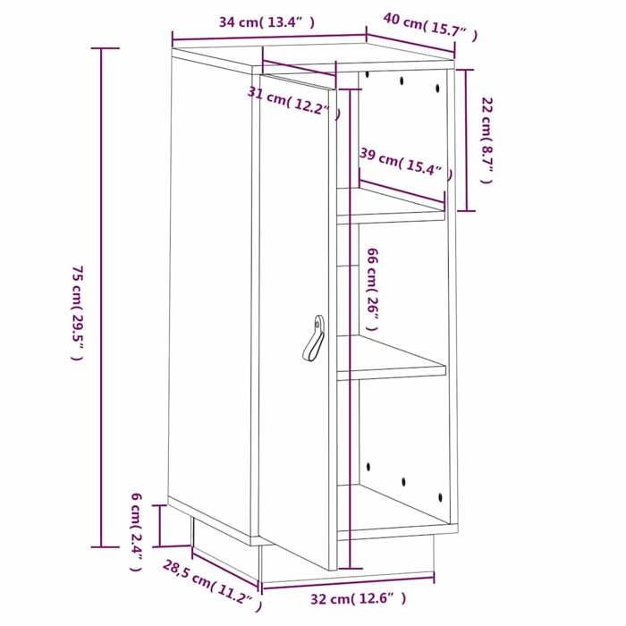 VidaXL Buffet Grey 34x40x75 Cm Solid Pine Wood 820114