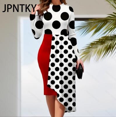 JPNTKY Moda para Mujer Otoño Invierno Vestidos Casuales de Manga Larga con Cuello Redondo