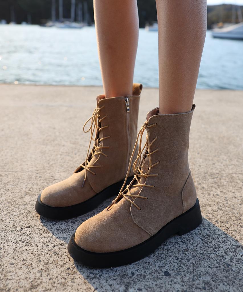 Moodnight Haley Lace-Up Platform Walker Ankle Boots - 3 Colors