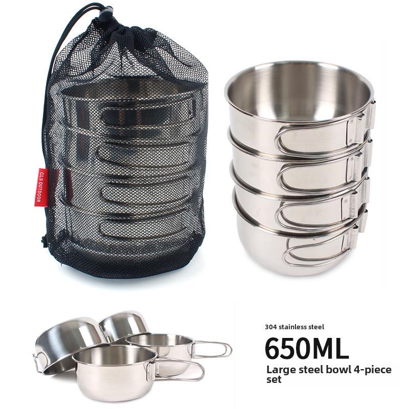 Faltbare Outdoor-Schüssel aus Edelstahl 304 – 500 ml tragbares Camping- und Picknick-Geschirrset