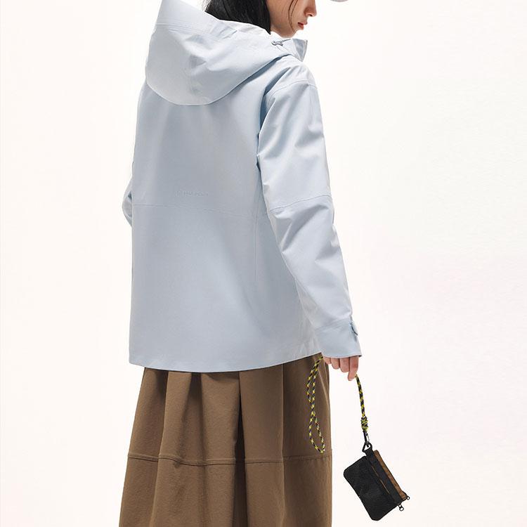 Anta Training Series Solid Color Water Shell Zipper Hooded Long Sleeve Jacket Women Jacket Dream-Shadow-Blue 962337605-3