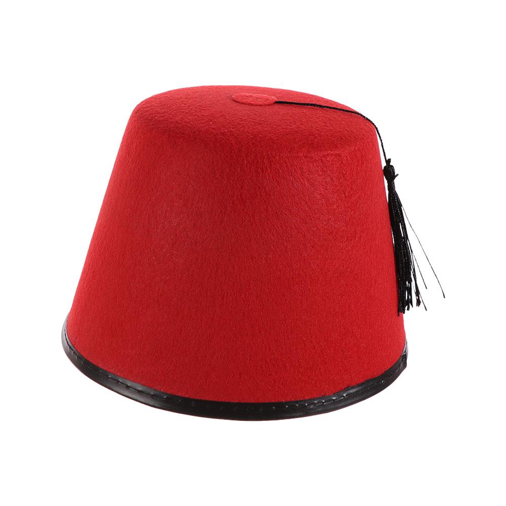 Gorra Fez Redonda de Fieltro Transpirable con Borlas Turcas Gorra Tarboosh Sombrero Fez Accesorios para Disfraz