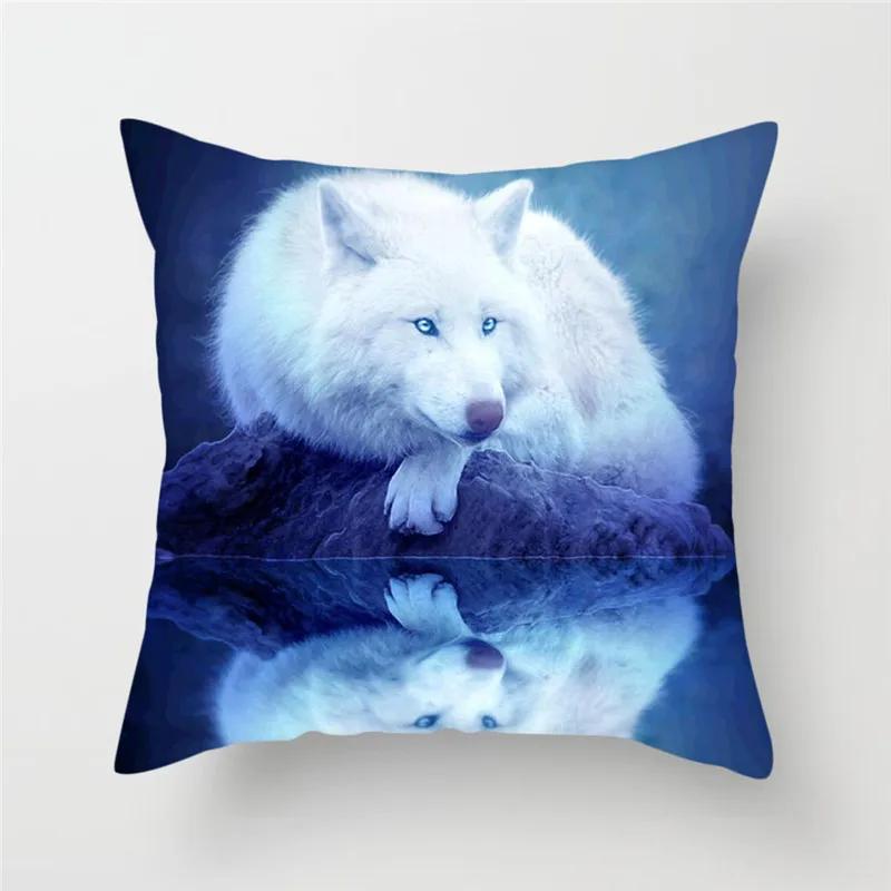 Animal Wolf King Print Pattern Sofa Cushion Cover Pillowcase Home Party Car Bedding
