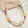 2 random colored ceramic elephant fish bead necklaces, double-layer layered imitation pearl starfish women's necklace