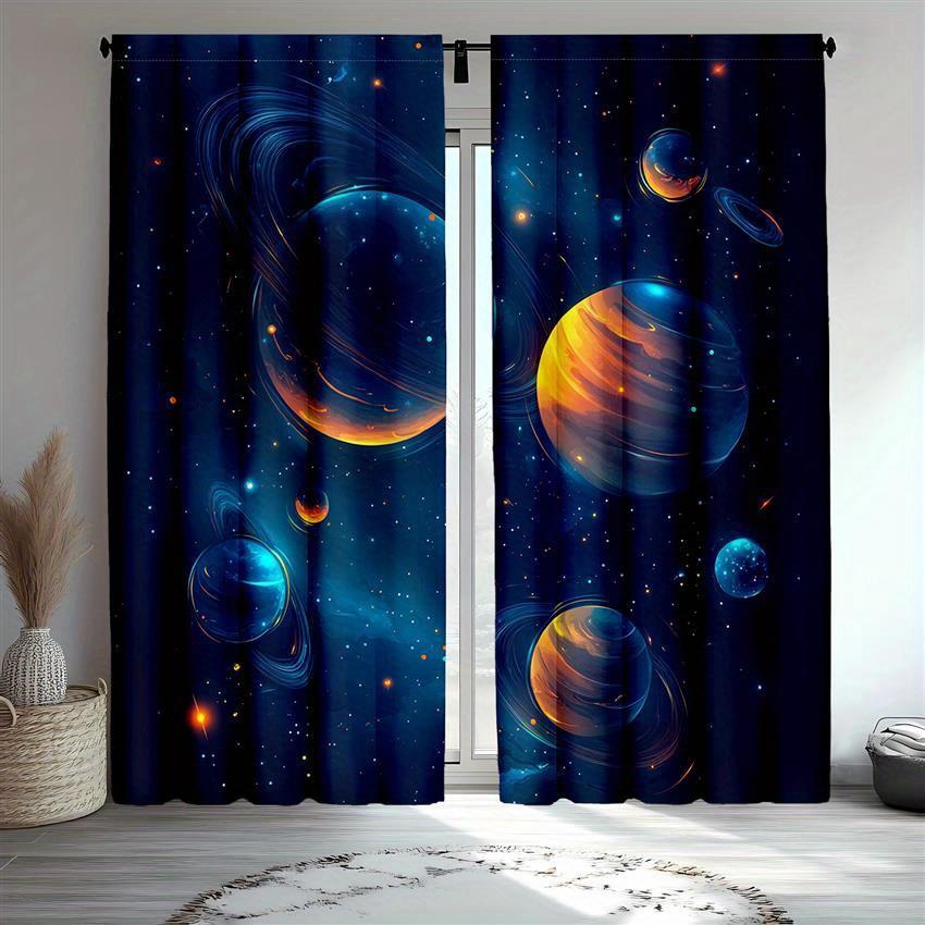 2pcs for Galaxy Curtains   Black and Blue Space Theme Room Bedroom