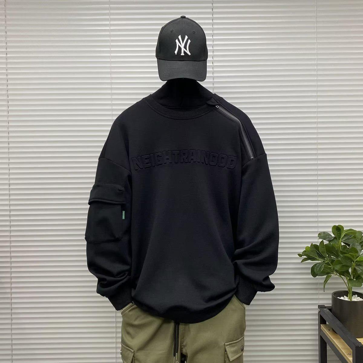 Unisex Zip-up Lettering Sweatshirt: American Style, Hong Kong Flair, Casual Autumn/Winter Fashion XXL