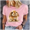Women's Polyester 100% Cute Rabbit  Print T-shirt Loose Round Neck Casual Short Sleeve Fashion Top Wholesale Clothing Summer