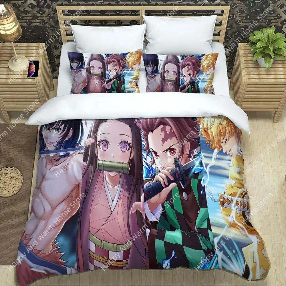 Comforter Demon Slayer Bedding Set Soft Bed Single/Double Japanese Manga Boys And Adolescents