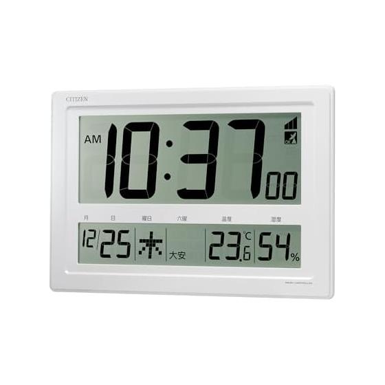 RHYTHM Citizen Wall Clock, Table Clock, Radio Clock, Large LCD, Temperature and Humidity Meter, White, 29 x 42 x 4.3 cm, CITIZEN 8RZ239-003