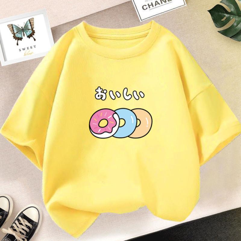 Camiseta de manga curta para meninas de 2 a 14 anos verão crianças camisetas soltas de algodão harajuku kawaii donut tops
