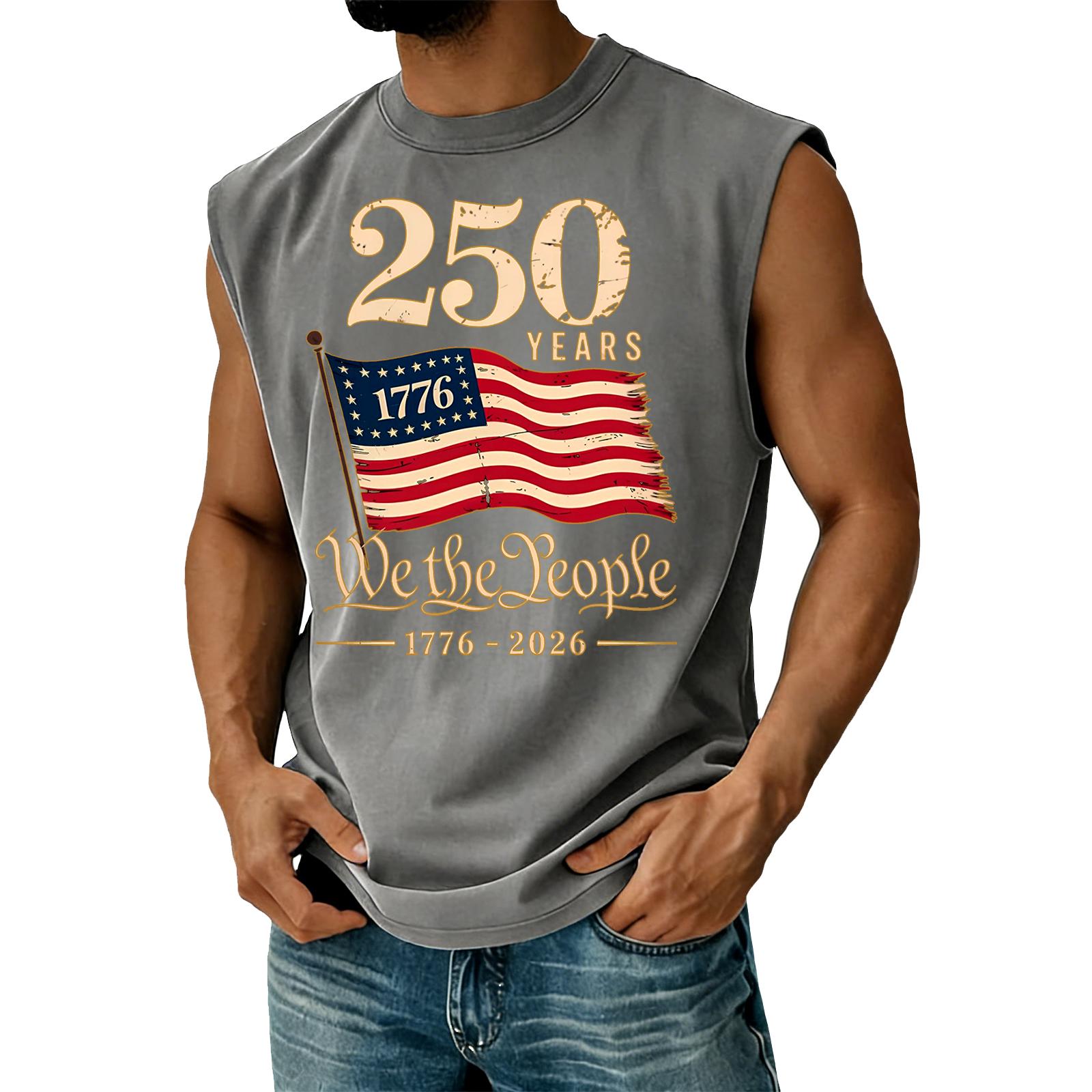 Men s Casual Independence Day Printed Tank Top XXXXL