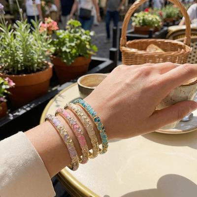 Flower Pattern Cloisonne Bangle Colorful Open Bangle Charming Hand Bracelet  Party