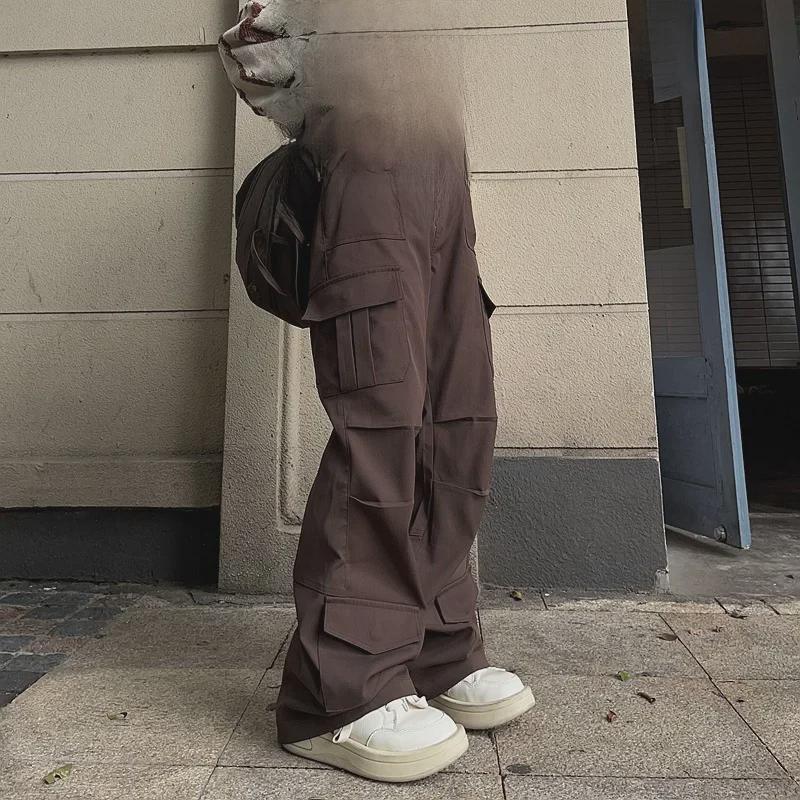 

Unisex Black Loose Straight Casual Multi-Pocket Overalls 2XL кофейный