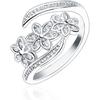 Opening 925 Sterling Silver Niche Design Flower Ring Female Ring for Women Silver Full CZ Statement Ring Cubic Zirconia Open Flower Cocktail Rings