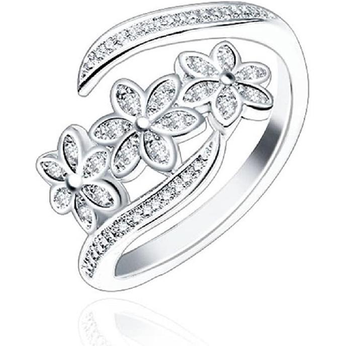 Opening 925 Sterling Silver Niche Design Flower Ring Female Ring for Women Silver Full CZ Statement Ring Cubic Zirconia Open Flower Cocktail Rings
