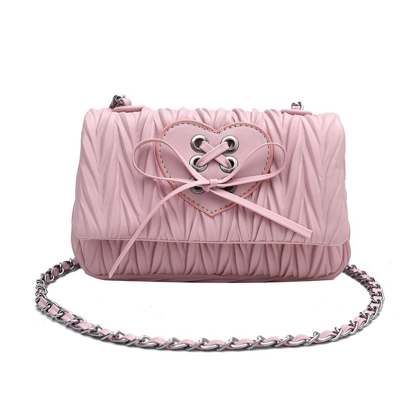 Niche lace-up pleated bag women's new trendy and versatile fashion chain bag single shoulder crossbody small square bag