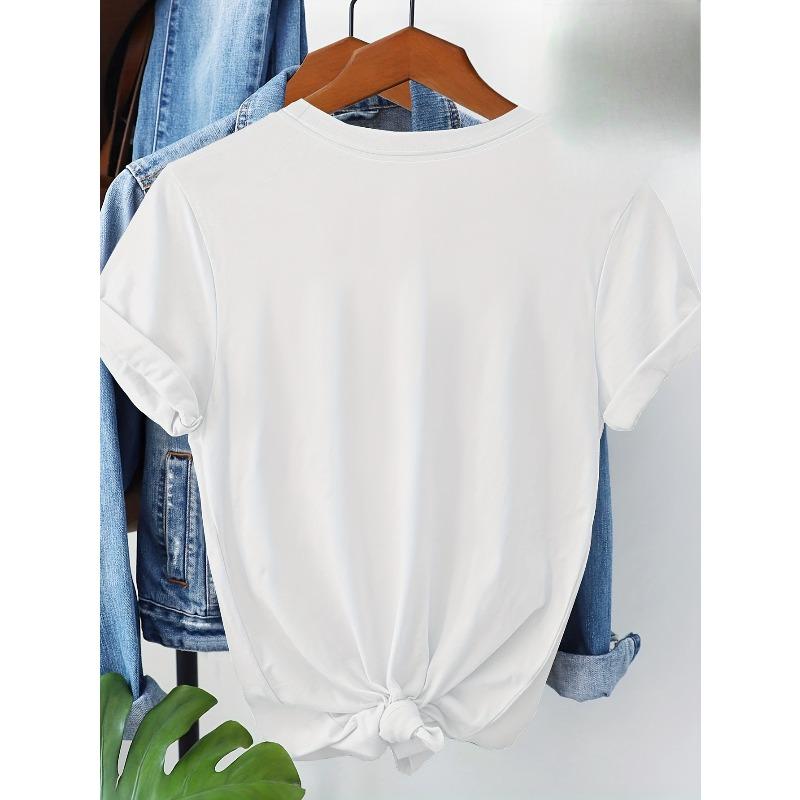 Mărime Europeană Stil Pictat Manual Imprimeu Botanic cu Flori Sălbatice Gât Rotund Prietenos cu Pielea Respirabil Casual Versatil Tricou cu Mânecă Scurtă