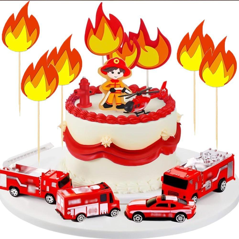 Papierkarten Kuchendeckel Holzstäbchen Feuer Kuchendekorationen Geburtstagsparty Supplies