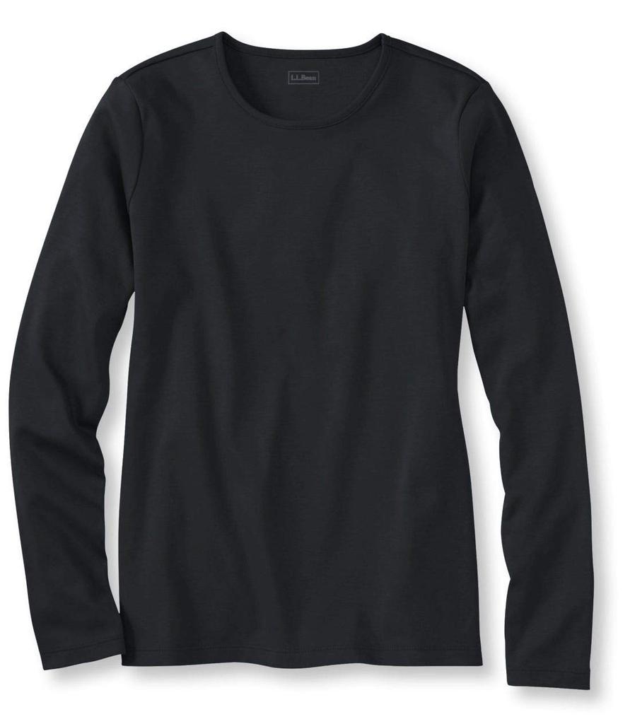 LL Bean Women's Pima Cotton Tee, Long Sleeve, Crew Neck, US Fit, Regular, Size Small, Black, 0VH0910002