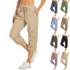 Women Capri Pants Lightweight Drawstring Waist Loose Fit Elastic Hem Casual Cropped Trousers with Pockets for Daily Wear