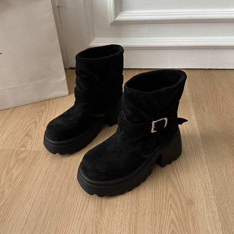 Fashion Western Short Boots Women 2025 Spring and Autumn New Retro Thick High Heels Shoes Platform Trouser Stacked Suede Ankle Boots