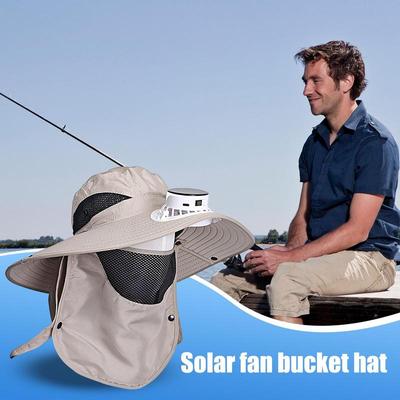 Fisherman Hat USB Wide Brim Sun Hat With Solar Powered Fans Breathable Anti-UV Waterproof Headwear For Beach Outdoor Fishing