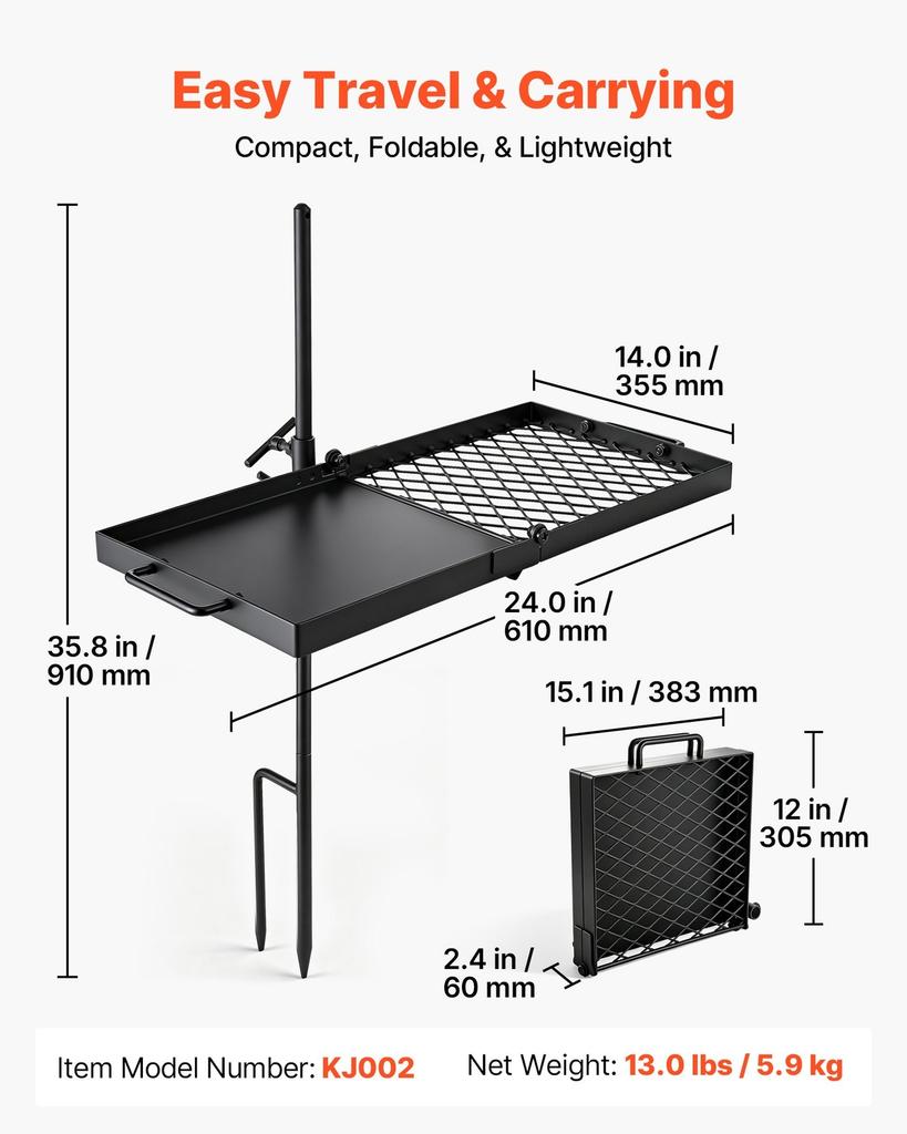Heavy Duty Swivel Campfire Grill, 61cm Portable Camping Grill Grate & Griddle, Sturdy Steel BBQ Mesh, 360° Height Adjustable Over Fire Pit Equipment,