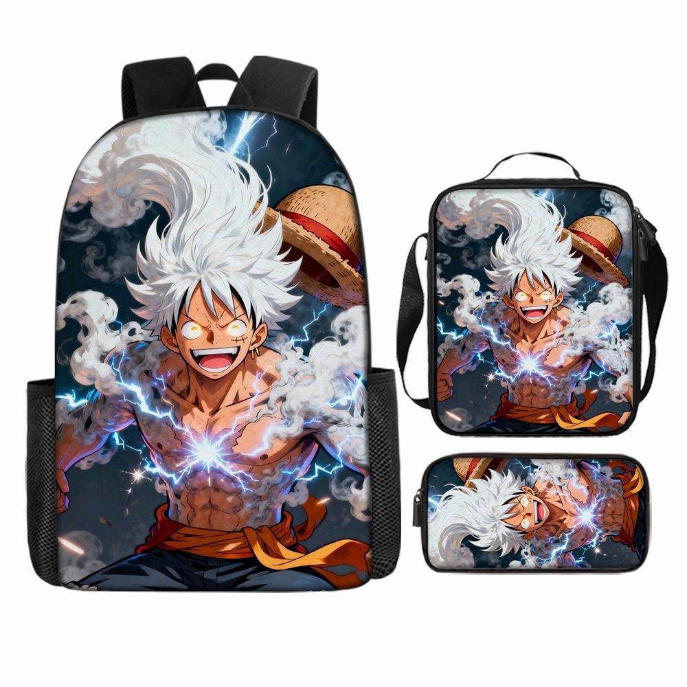 Anime Rucksack Set One Piece Naruto Schultasche für Jungen Schüler Laptop Rucksack Umhängetasche Federmäppchen 3-teilig Große Kapazität Wasserdicht